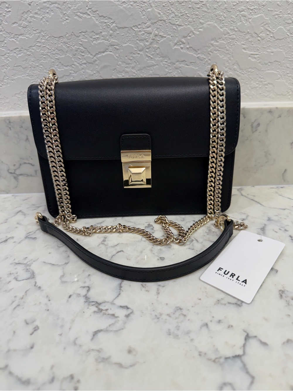 NWT Furla Dixie Mini Black Leather Crossbody Bag